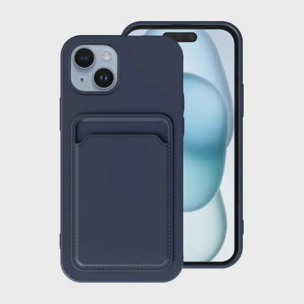 Silicone Case with Card Holder for iPhone 15 Plus - Blue