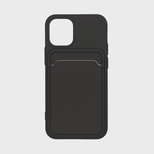 Silicone Mobile Case with Card Holder for iPhone 12 Mini - Black