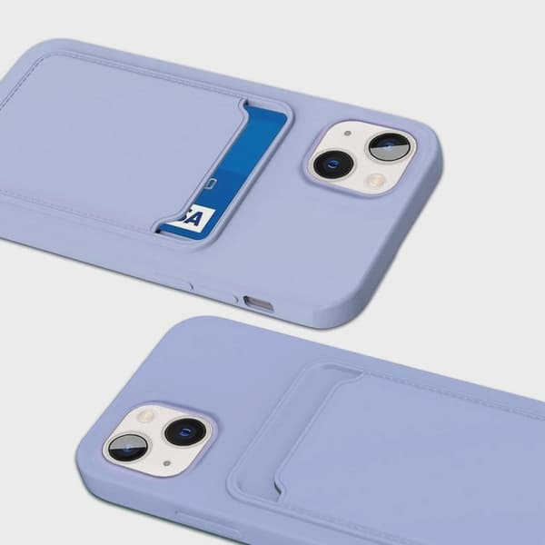 Silicone Mobile Case with Card Holder for iPhone 14 Plus - Purple