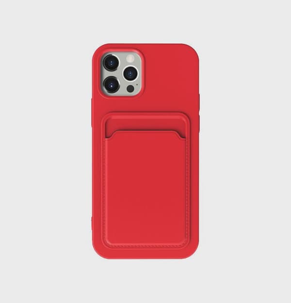 Silicone Phone Case with Card Holder for iPhone 13 Pro Max - Red