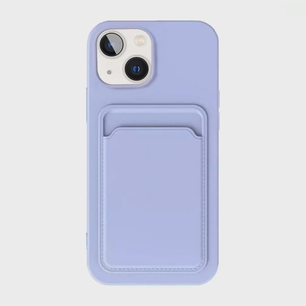 Silicone Mobile Case with Card Holder for iPhone 15 Plus - Purple