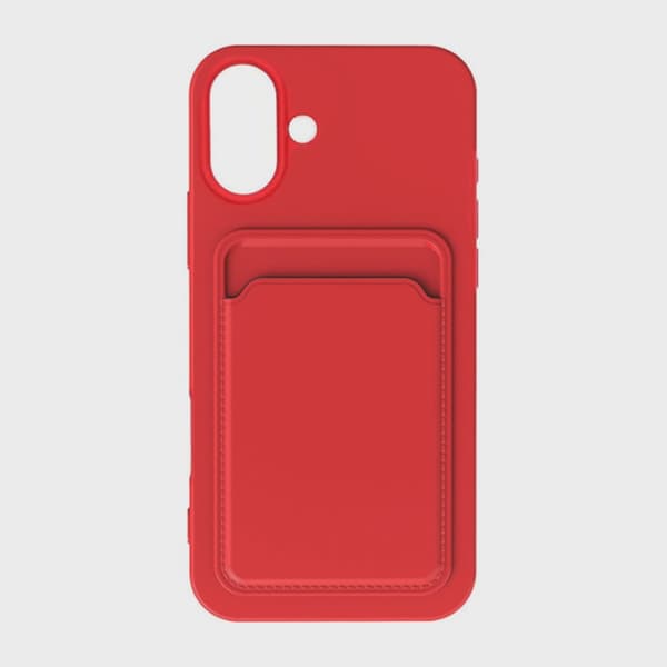 Silicone Mobile Case with Card Holder for iPhone 16 - Red