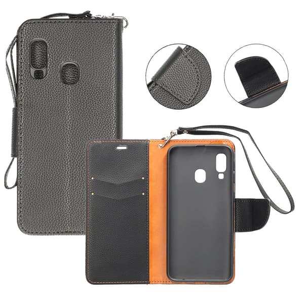 Samsung A40 Wallet Case with Stand - Black