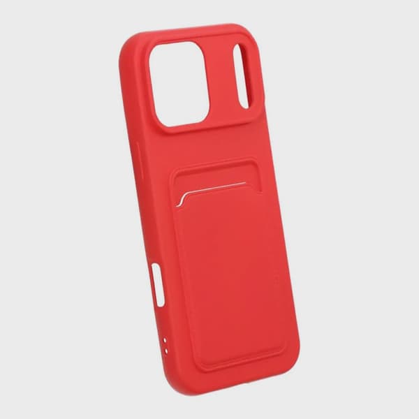 Silicone Case with Card Holder for iPhone 17 Pro Max - Red