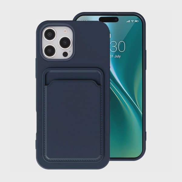 Silicone Mobile Case with Card Holder for iPhone 16 Pro - Blue