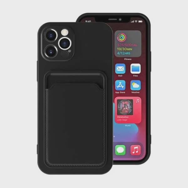 Silicone Phone Case with Card Holder for iPhone 12 Pro Max - Black