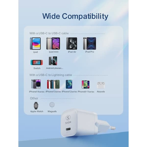 SiGN Mini Fast Charger USB-C PD 20W - White