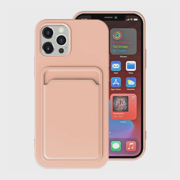 Silicone Mobile Case with Card Holder for iPhone 15 Pro Max - Pink