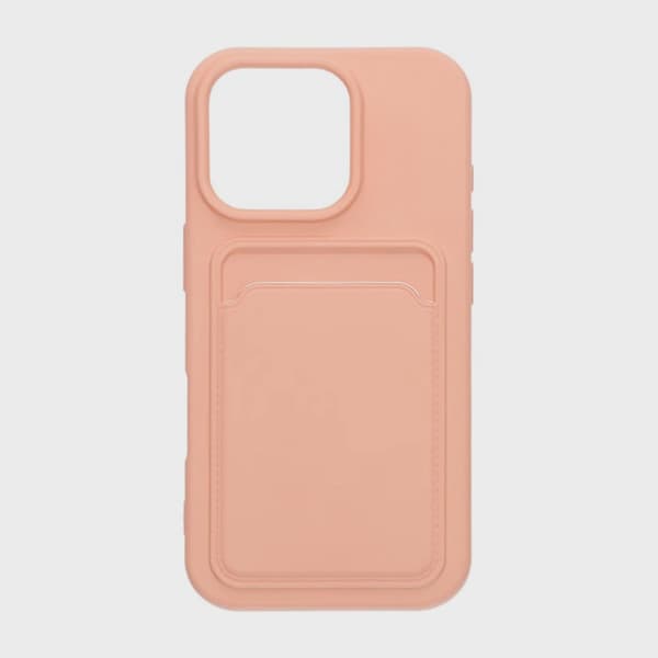 Silicone Case with Card Holder for iPhone 16 Pro Max - Pink