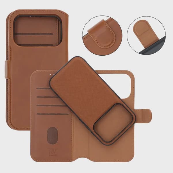 Detachable Wallet Case Magnet for iPhone 17 Pro Max - Brown