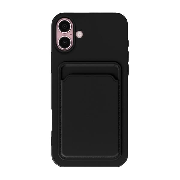 iPhone 16 Plus Silicone Mobile Case with Card Holder - Black