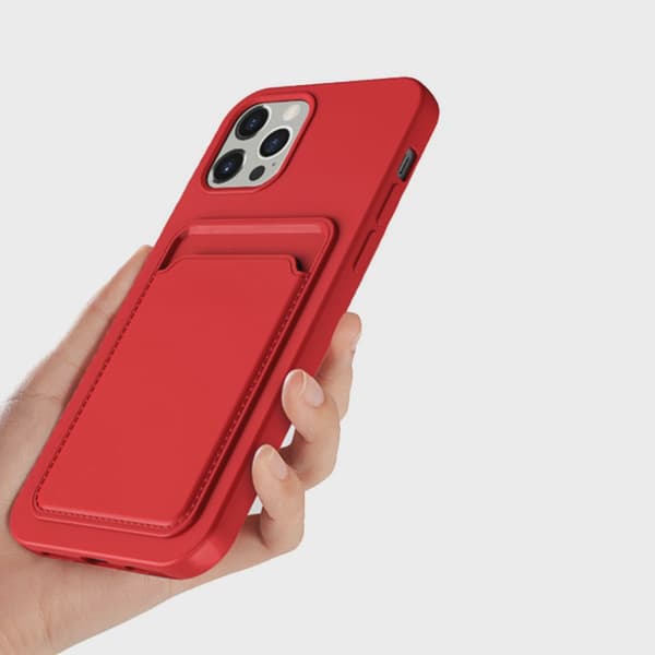 Silicone Mobile Case with Card Holder for iPhone 14 Pro Max - Red