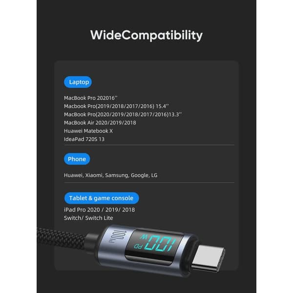 SiGN USB-C to USB-C Cable 100W with Display, 2m - Black