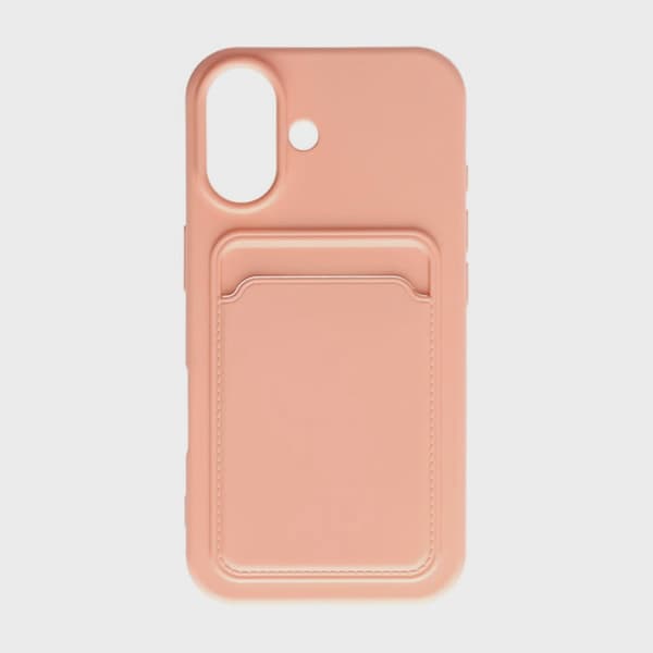 Silicone Mobile Case with Card Holder for iPhone 16 - Pink