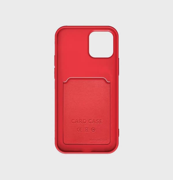 Silicone Phone Case with Card Holder for iPhone 13 Pro Max - Red