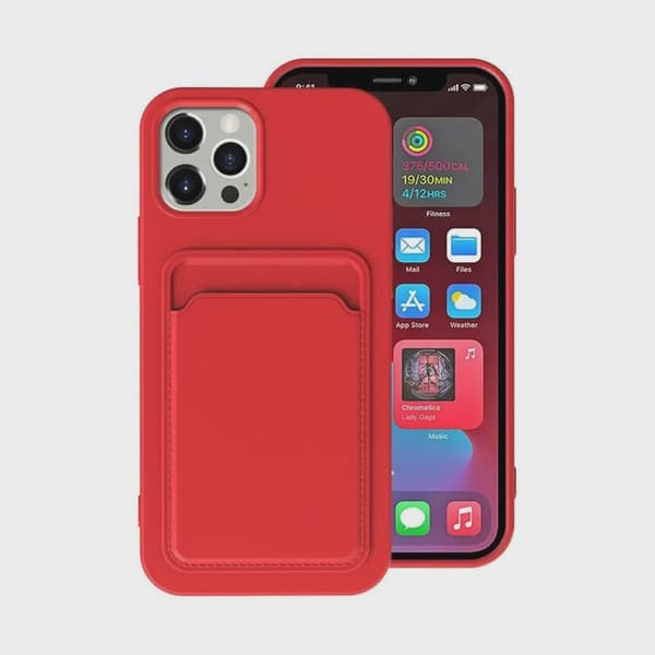 Silicone Mobile Case with Card Holder for iPhone 14 Pro Max - Red
