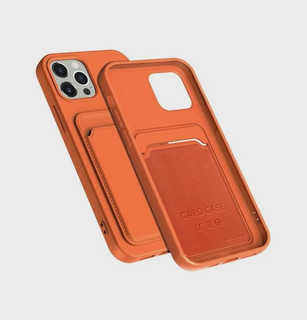 Silicone Mobile Case with Card Holder for iPhone 13 Pro Max - Orange