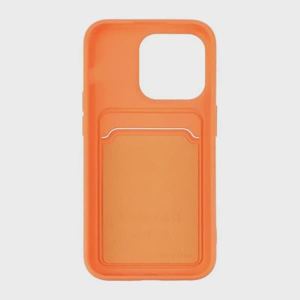 Silicone Phone Case with Card Holder for iPhone 15 Pro - Orange