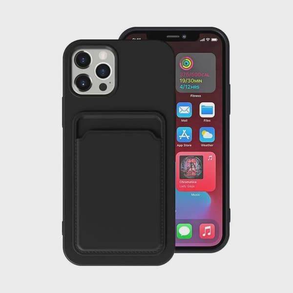Silicone Mobile Case with Card Holder for iPhone 13 Pro Max - Black