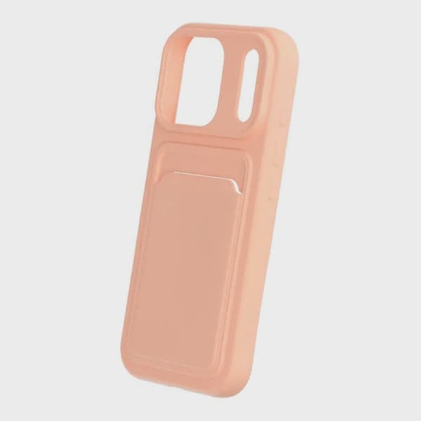 Silicone Phone Case with Card Holder for iPhone 17 Pro - Pink