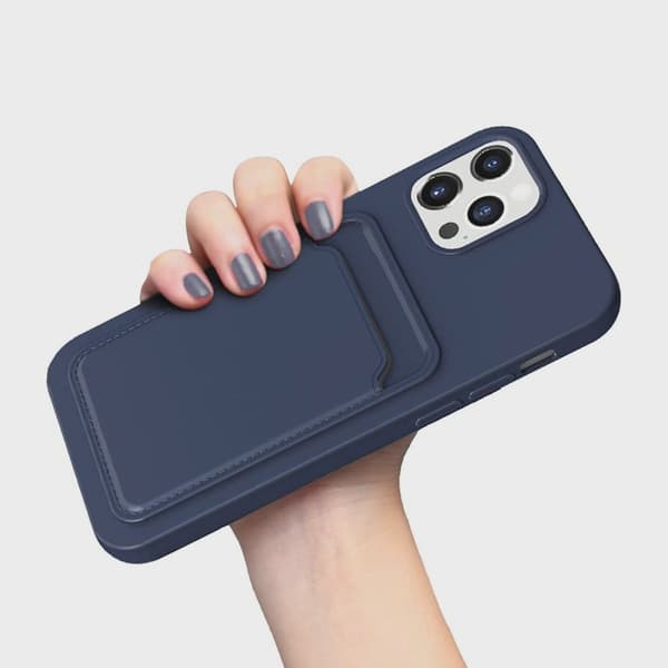 Silicone Mobile Case with Card Holder for iPhone 12/12 Pro - Blue