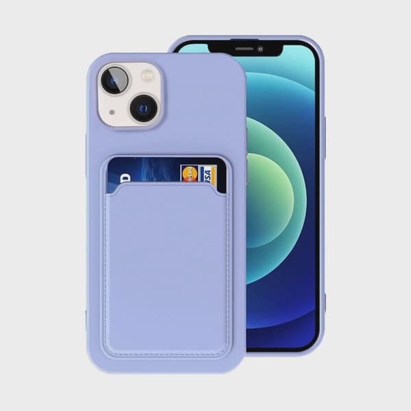 Silicone Mobile Case with Card Holder for iPhone 14 Plus - Purple