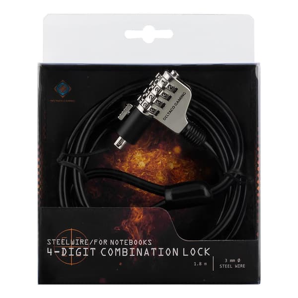 GAMING Wire Combination Lock, 4-Digits, 1.8m