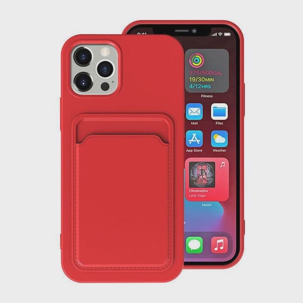 Silicone Mobile Case with Card Holder for iPhone 15 Pro Max - Red