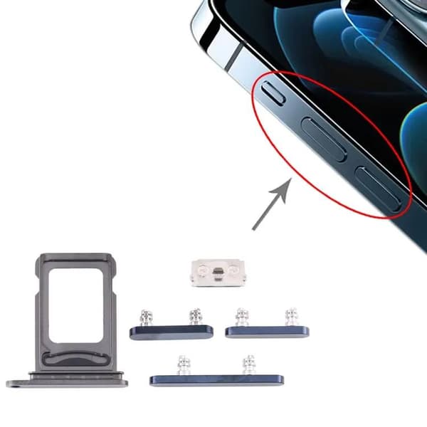 iPhone 12 Pro Simkortshållare (Dual) + Sidoknappar - Blå