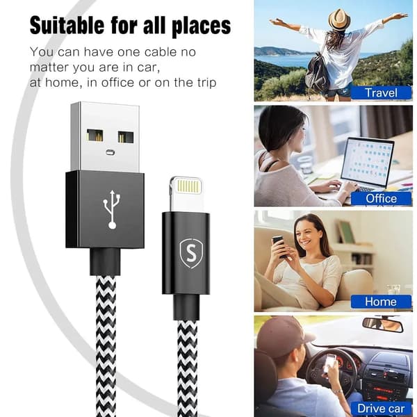 USB till Lightning-kabel 2.4A, 3m - Svart/Vit