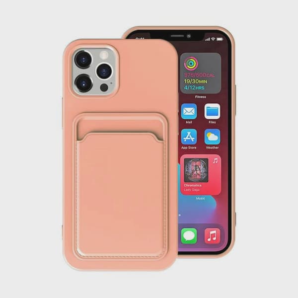 Silicone Mobile Case with Card Holder for iPhone 14 Pro Max - Pink