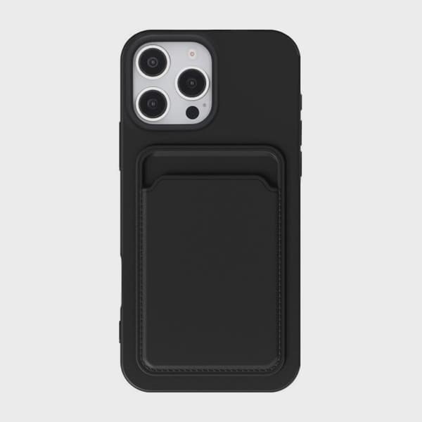 Silicone Mobile Case with Card Holder for iPhone 16 Pro - Black