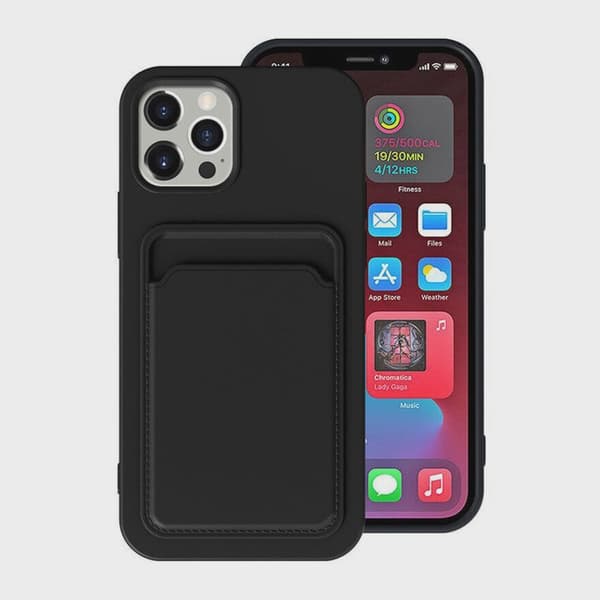 Silicone Mobile Case with Card Holder for iPhone 15 Pro - Black