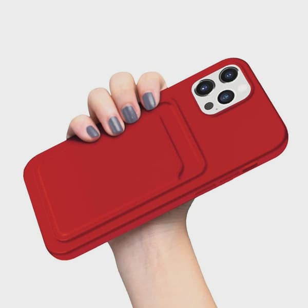 Silicone Case with Card Holder for iPhone 12/12 Pro - Red
