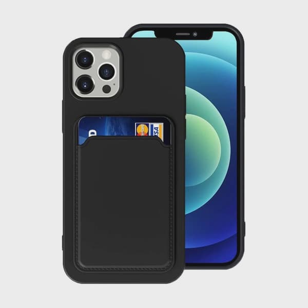Silicone Case with Card Holder for iPhone 14 Pro - Black