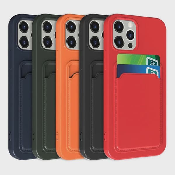Silicone Mobile Case with Card Holder for iPhone 15 Pro Max - Black