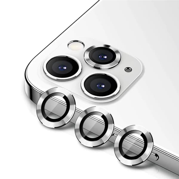 iPhone 12 Pro Max Linsskydd med Metallram - Silver (3-pack)