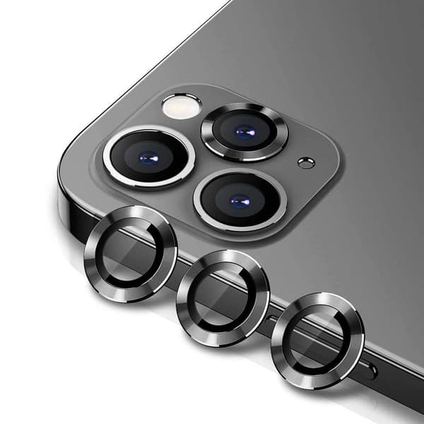 iPhone 12 Pro Max Linsskydd med Metallram - Grå (3-pack)