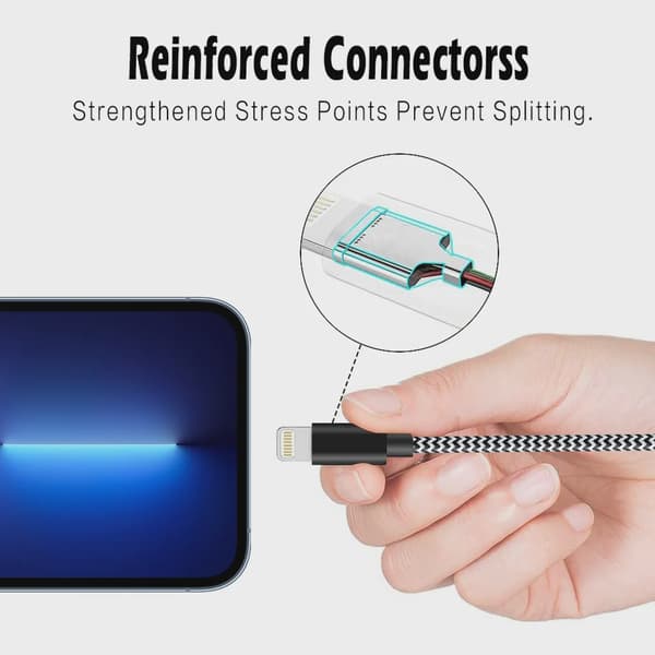 USB till Lightning-kabel 2.4A, 3m - Svart/Vit