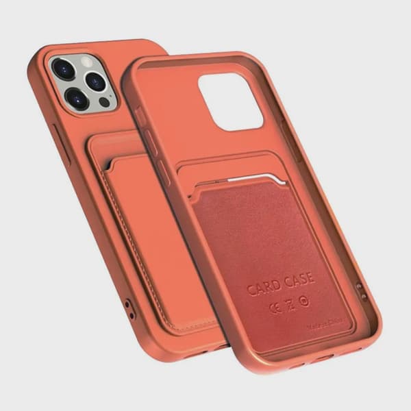 Silicone Mobile Case with Card Holder for iPhone 14 Pro Max - Orange