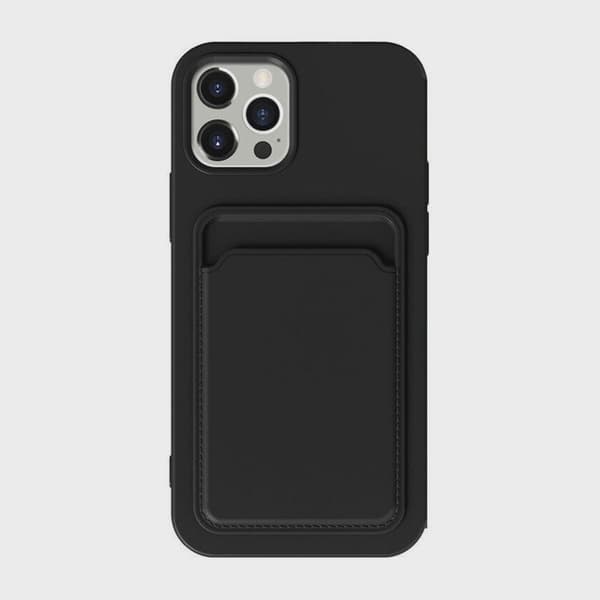 Silicone Mobile Case with Card Holder for iPhone 15 Pro Max - Black