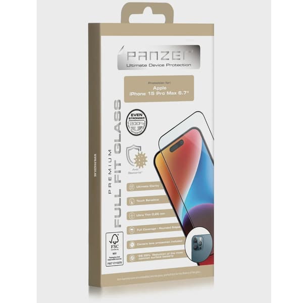 PANZER Full-fit Silicate Screen Protector for iPhone 15 Pro Max