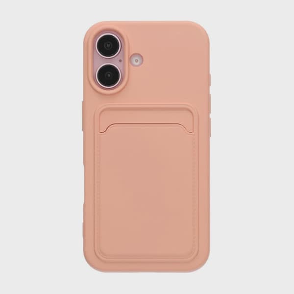 Silicone Mobile Case with Card Holder for iPhone 16 - Pink