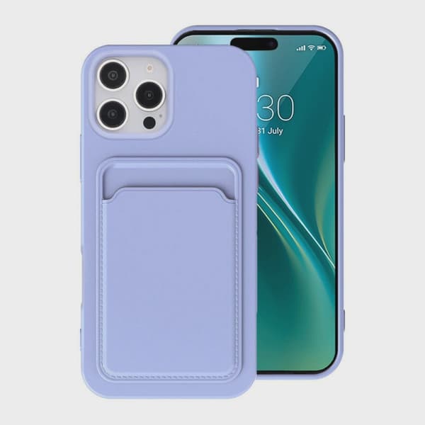 Silicone Mobile Case with Card Holder for iPhone 16 Pro - Purple