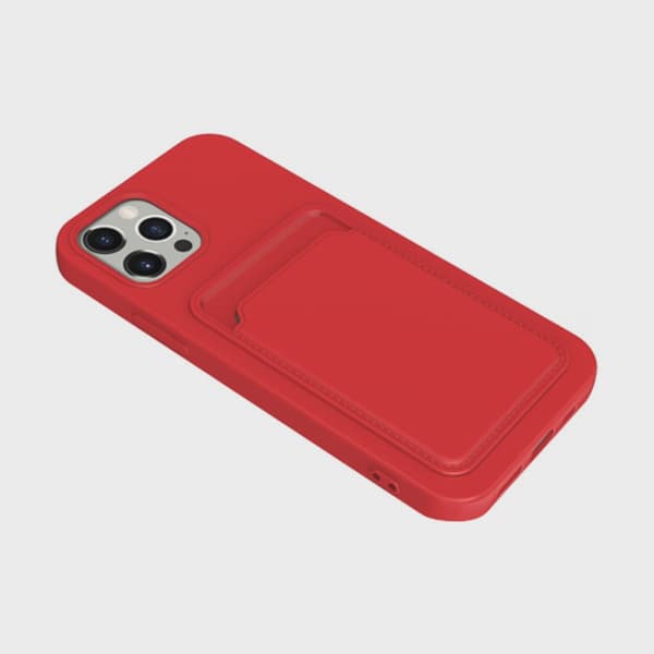 Silicone Mobile Case with Card Holder for iPhone 14 Pro - Red