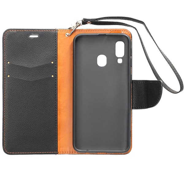 Samsung A40 Wallet Case with Stand - Black