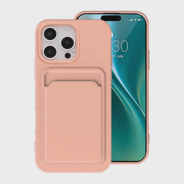 Silicone Case with Card Holder for iPhone 16 Pro Max - Pink