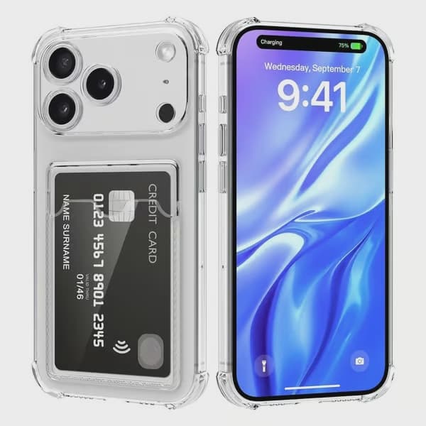 Transparent Phone Case with Card Holder for iPhone 17 Pro Max