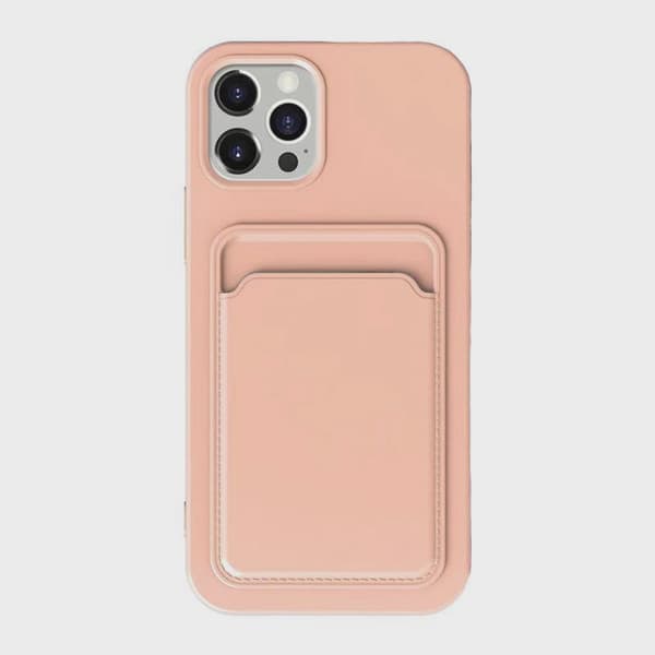Silicone Mobile Case with Card Holder for iPhone 15 Pro Max - Pink