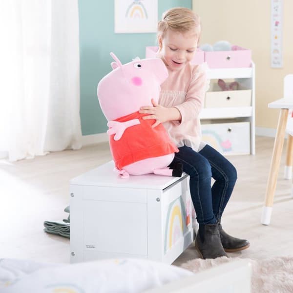 ROBA Peppa Pig Förvaringslåda i trä - Fällbart lock - Grismotiv - Rosa / Vit